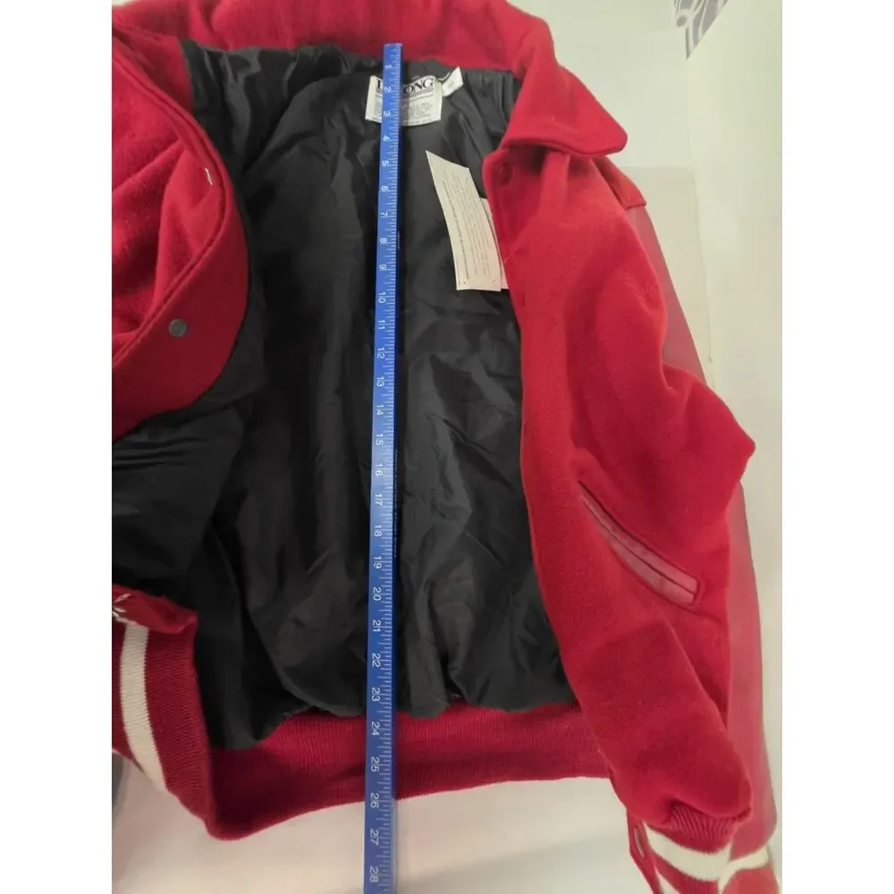 DeLong Vintage Varsity Jacket NWT Size L Made In USA Red White